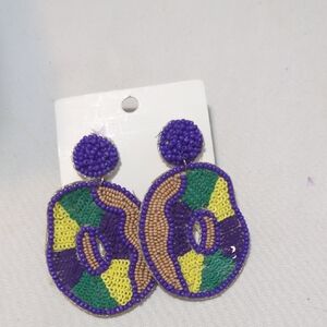 Mardi Gras King Cake Beaded Earrings